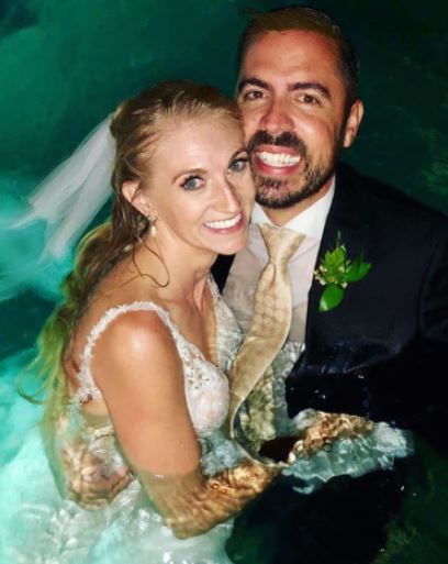 Ashley Butler and her husband Antony Lucas celebrated their big day by taking a dip in a pool